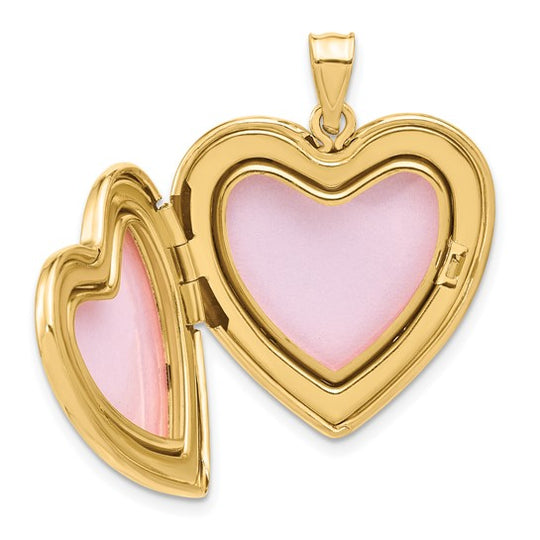 4K 24mm Locket de Corazón con Diamante en Acabado Satinado y Pulido