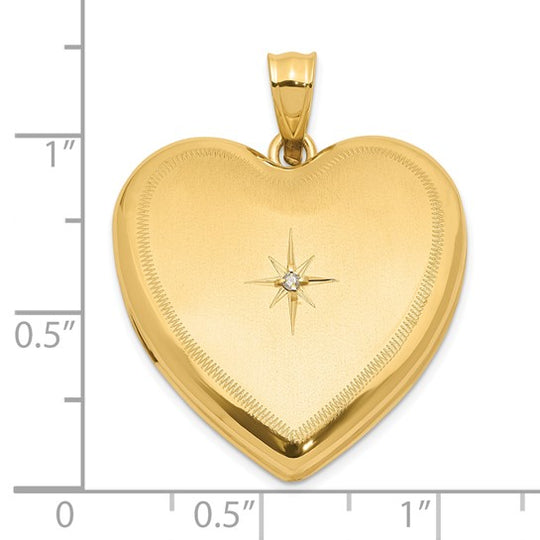 4K 24mm Locket de Corazón con Diamante en Acabado Satinado y Pulido