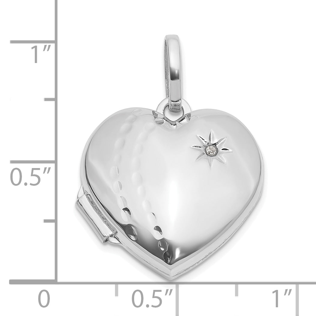 Locket Corazón Texturizado y Pulido con Diamante en Oro Blanco 14k