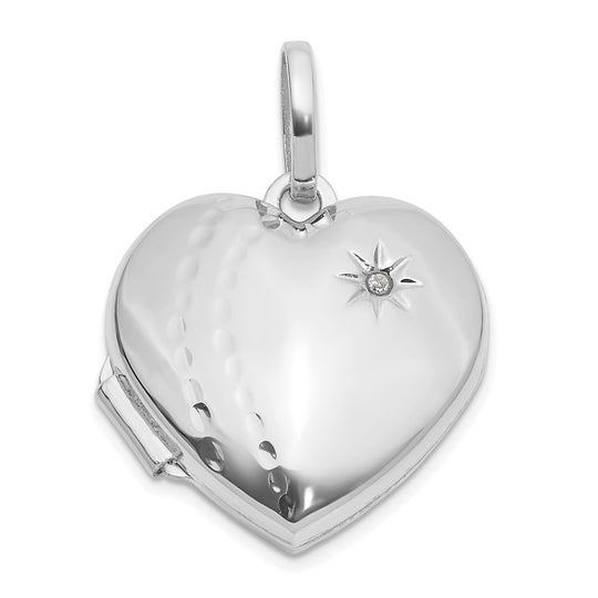 Locket Corazón Texturizado y Pulido con Diamante en Oro Blanco 14k