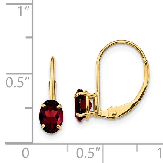 Pendientes de Oro Amarillo de 14k con Granate Ovalado de 6x4mm y Cierre LeverBack