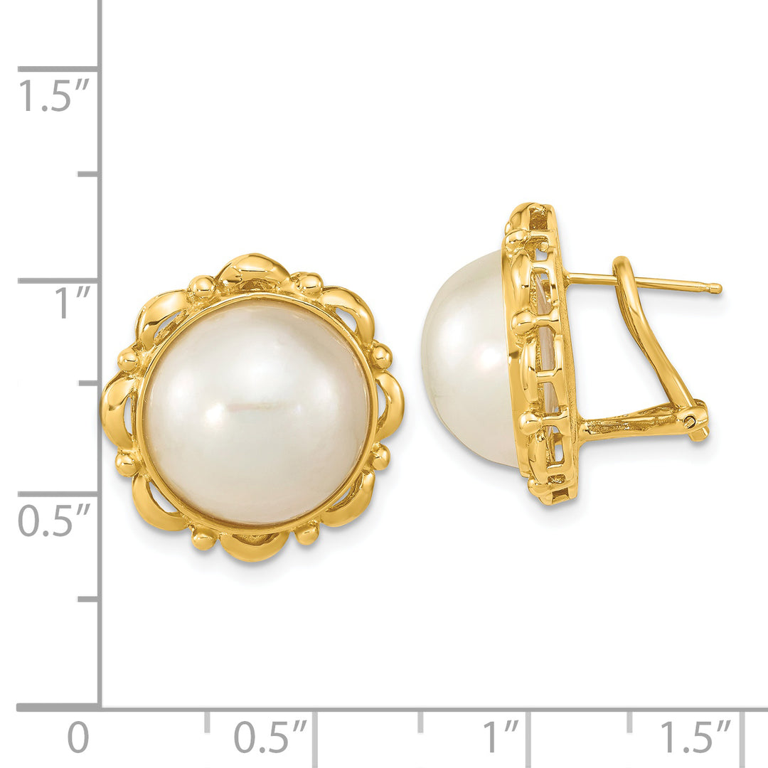 Pendientes Omega 14K Oro Amarillo con Perlas Mabe Cultivadas de Mar del Sur Blancas de 13-14mm