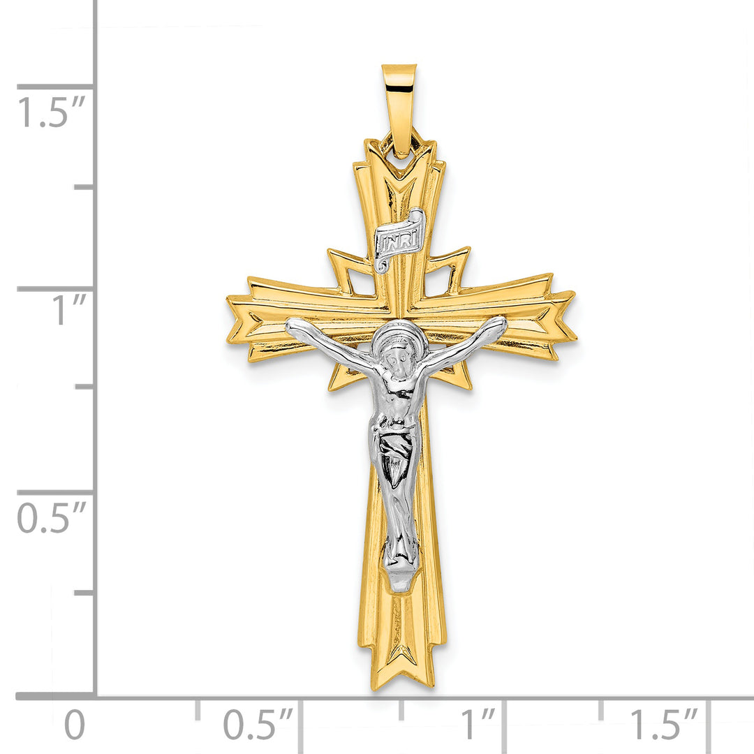 Colgante de Crucifijo INRI Estilo Elegante en Oro Macizo de 14k Bicolor Pulido