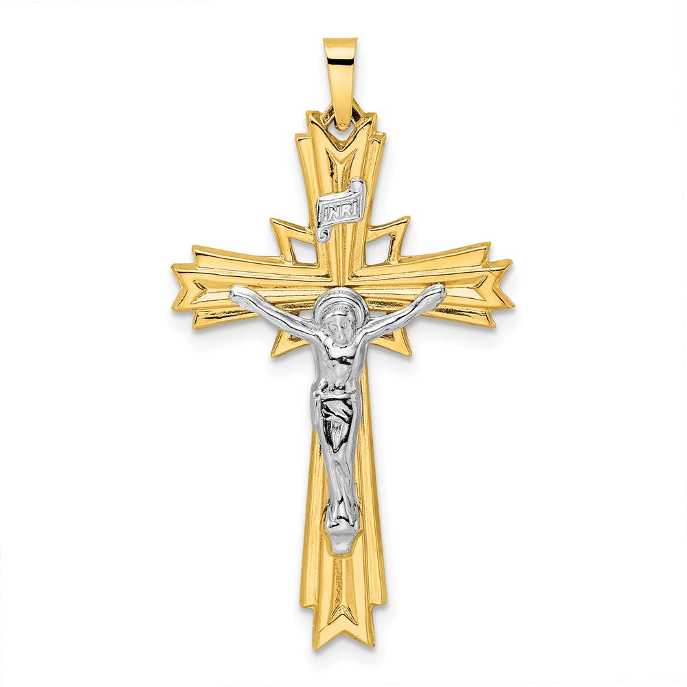 Colgante de Crucifijo INRI Estilo Elegante en Oro Macizo de 14k Bicolor Pulido