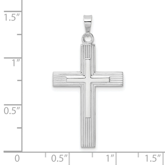 Colgante de Cruz doble de Rayas sólidas Pulidas de Oro Blanco de 14k