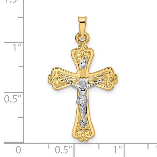 Colgante de Crucifijo INRI Sólido en Oro Bicolor de 14K