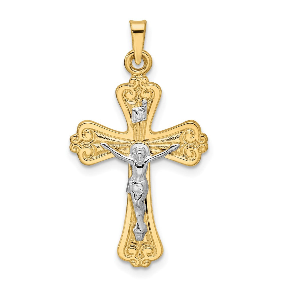 Colgante de Crucifijo INRI Sólido en Oro Bicolor de 14K