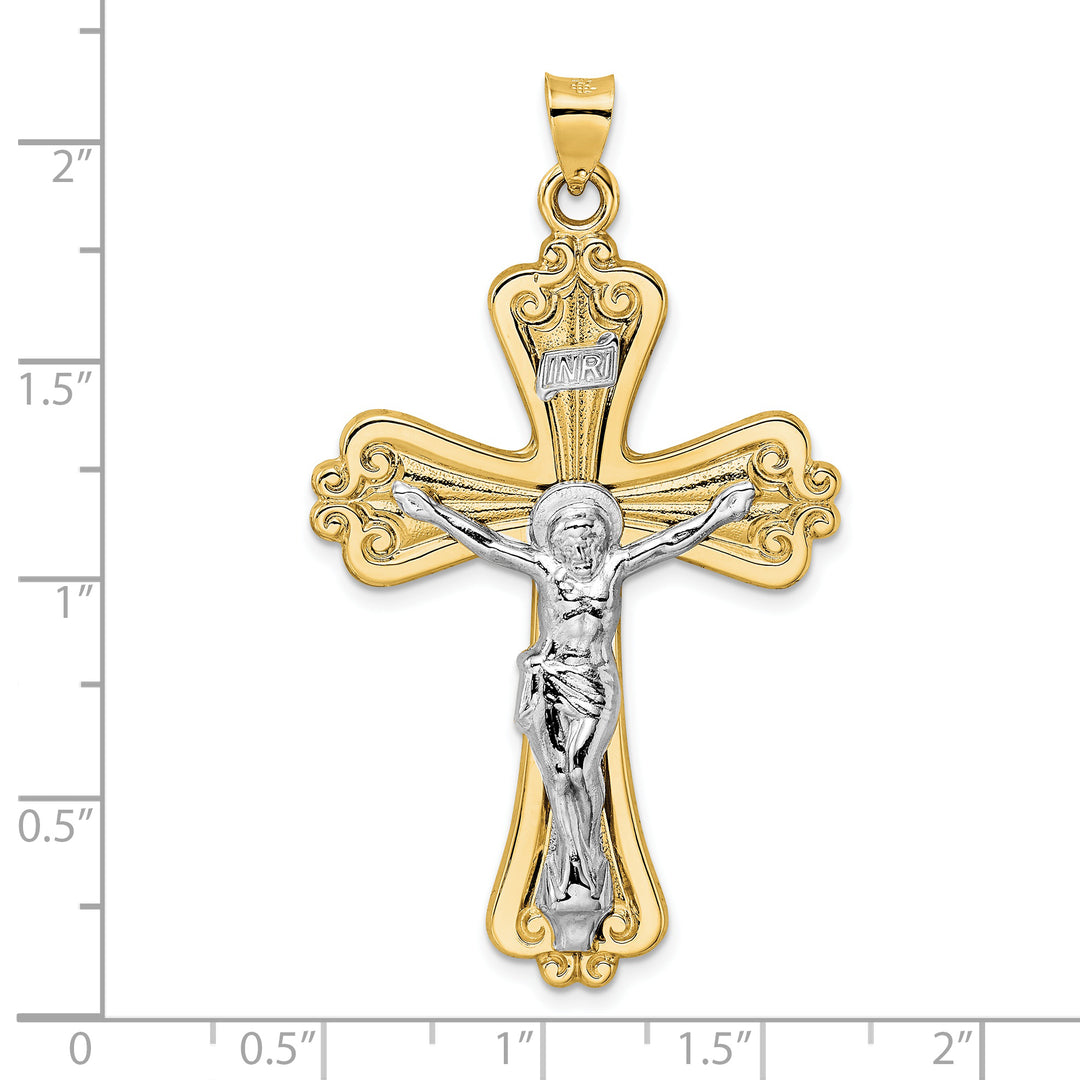 Dije Crucifijo INRI Elegante en Oro Bicolor de 14k