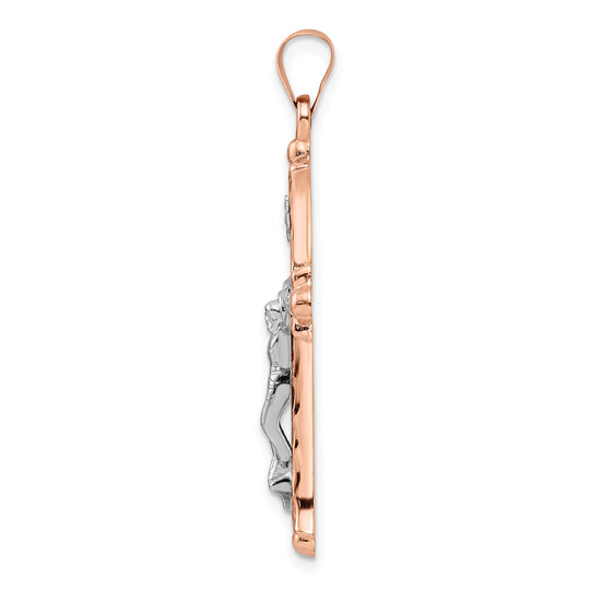 Crucifijo Hueco Fleur de Lis INRI en Oro Rosa y Blanco de 14k