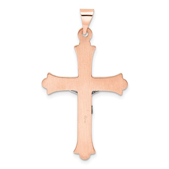 Crucifijo Hueco Fleur de Lis INRI en Oro Rosa y Blanco de 14k