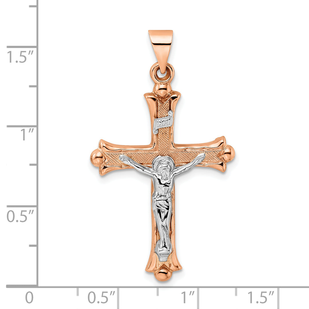 Crucifijo Hueco Fleur de Lis INRI en Oro Rosa y Blanco de 14k