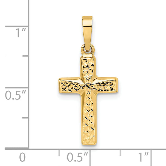 Colgante de Cruz Abultada Reversible con Corte Diamante Pulido en Oro Amarillo de 14k