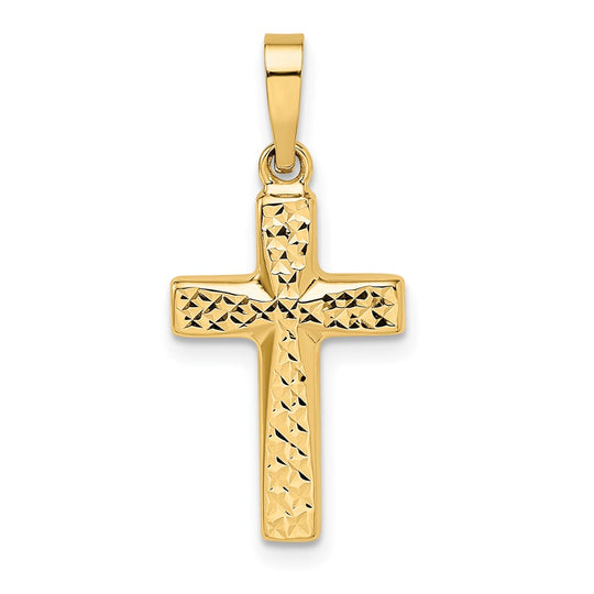 Colgante de Cruz Abultada Reversible con Corte Diamante Pulido en Oro Amarillo de 14k