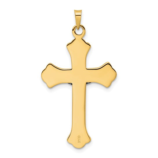 Colgante de Crucifijo INRI con Flor de Lis en Oro de 14k Bicolor, Pulido y Sólido