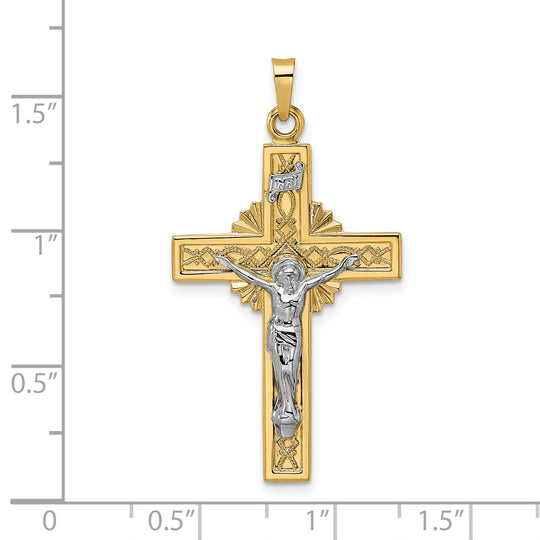 Colgante de Cruz Celta INRI Sólido Bicolor Pulido en Oro de 14k