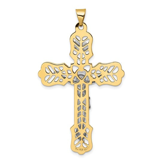 Colgante de Crucifijo Filigrana INRI en Oro de 14k Bicolor Sólido