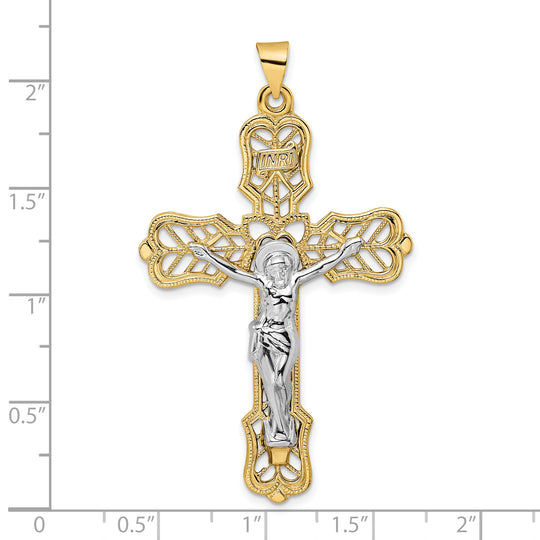 Colgante de Crucifijo Filigrana INRI en Oro de 14k Bicolor Sólido