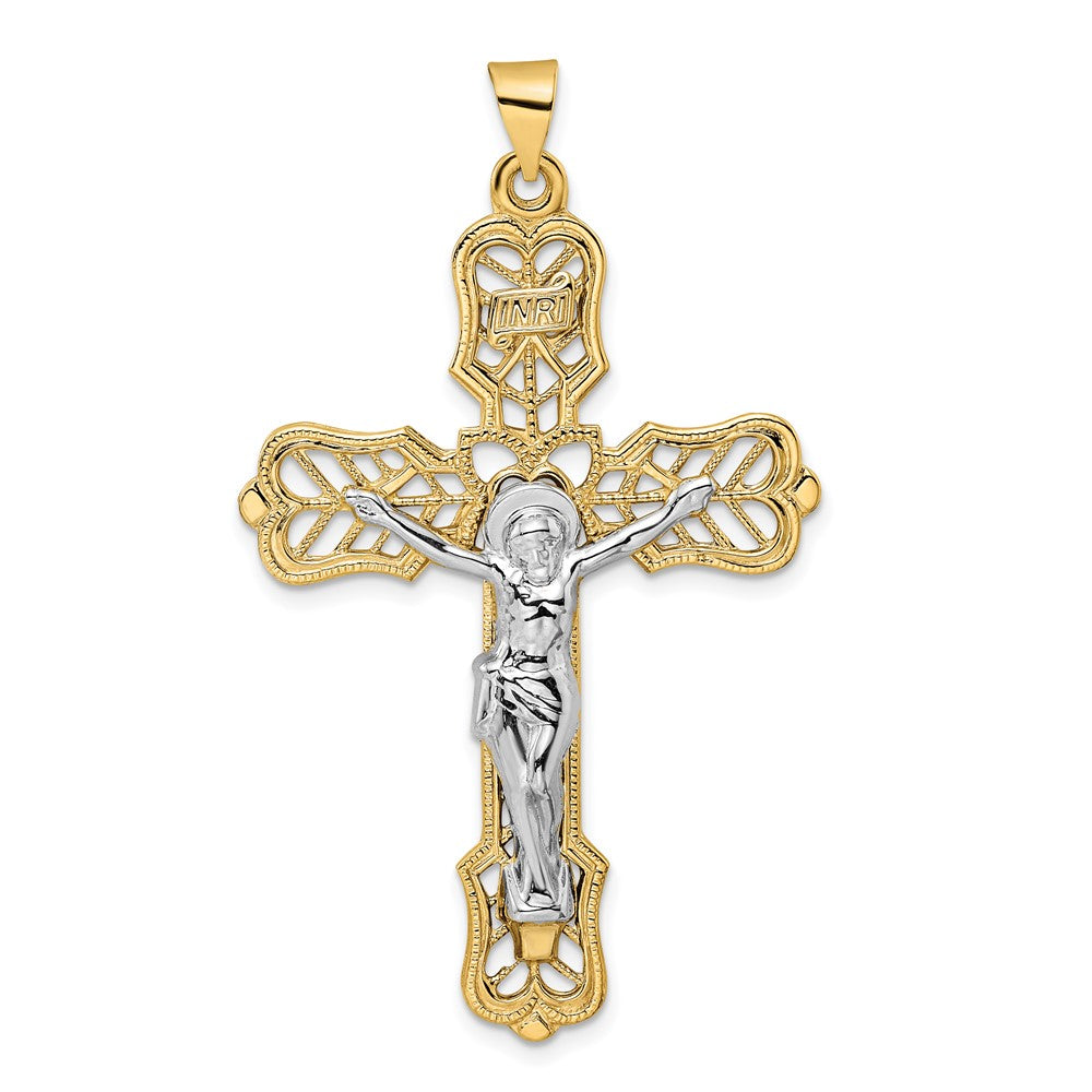 Colgante de Crucifijo Filigrana INRI en Oro de 14k Bicolor Sólido