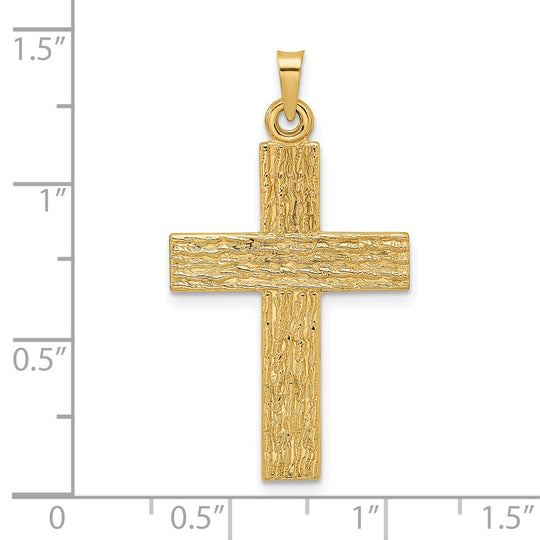 Colgante Cruz Sólido con Textura de Madera 14k Pulido