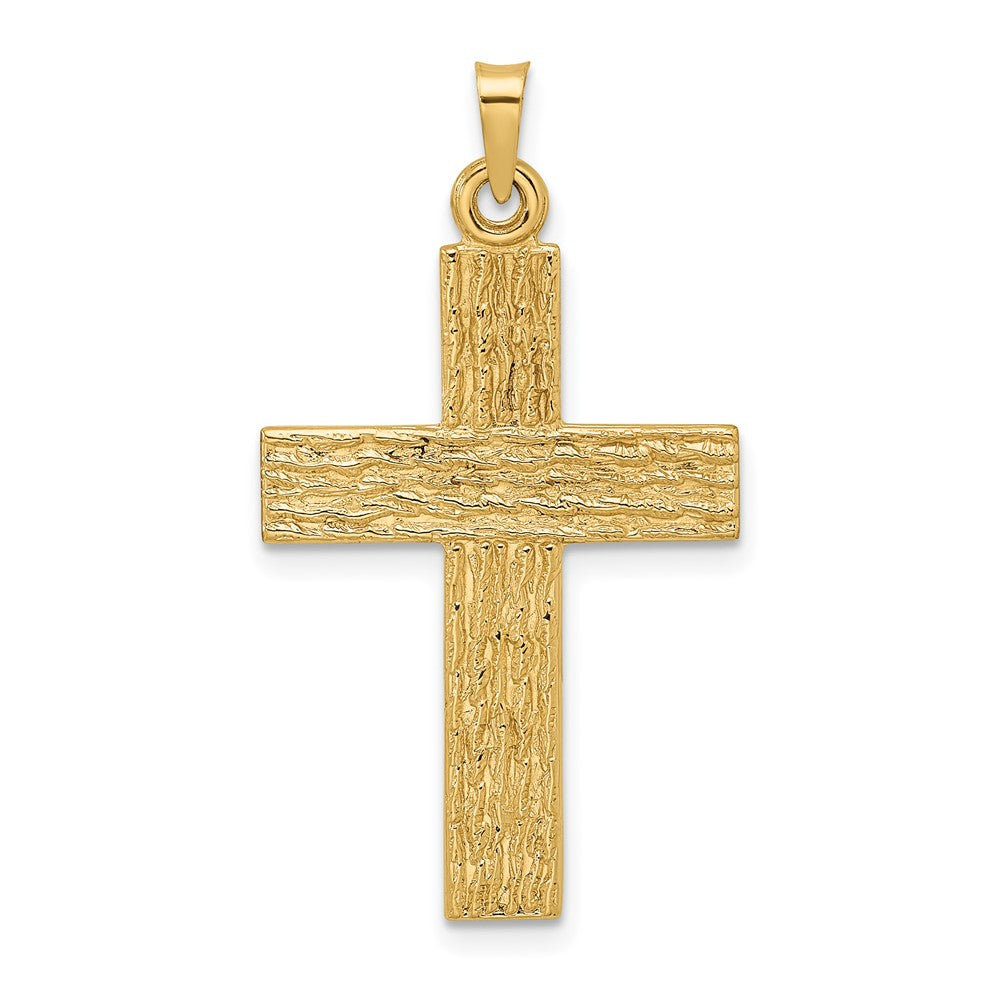 Colgante Cruz Sólido con Textura de Madera 14k Pulido