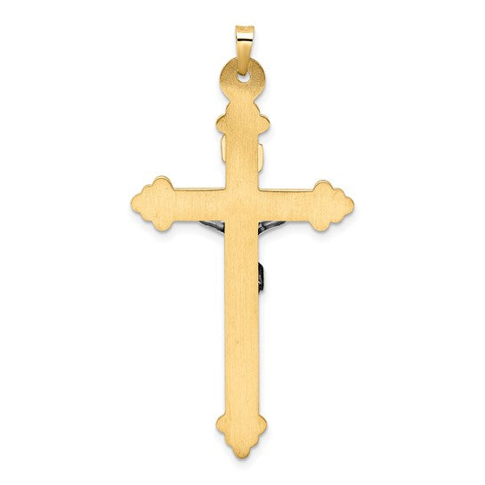 Colgante de Crucifijo Budded INRI Hueco Bicolor Pulido en Oro de 14k