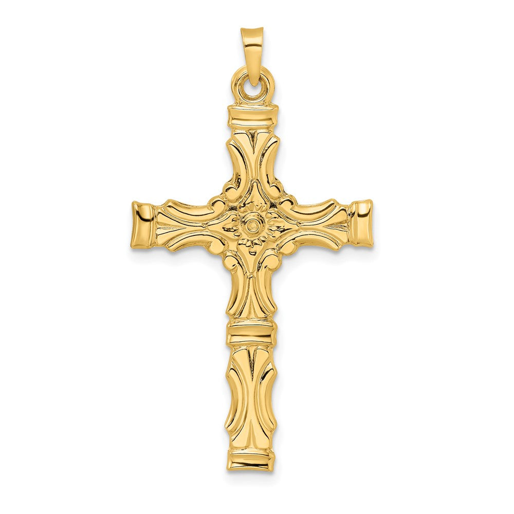 Colgante de Cruz con Diseño Elegante en Oro Amarillo de 14k Pulido