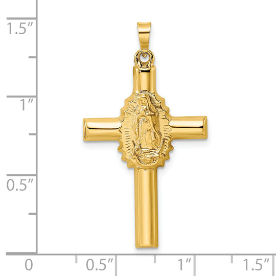 Colgante de Cruz Hueca en Oro Amarillo de 14K con Acabado Pulido y Satinado