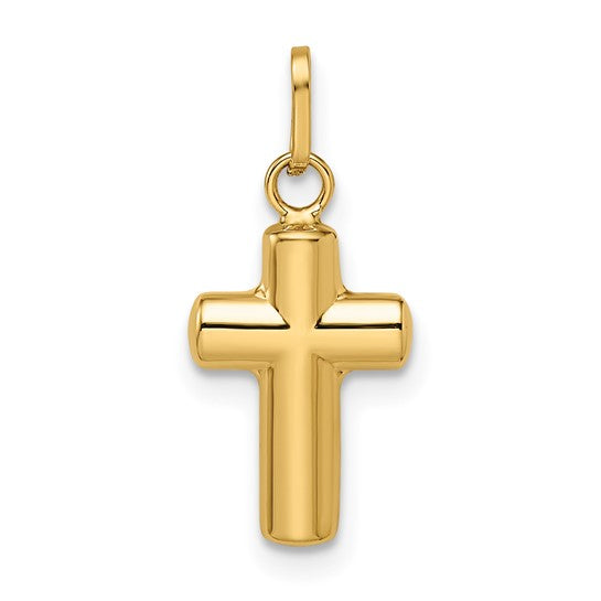 Colgante Cruz Inflada Pulida de 14k en Oro Amarillo