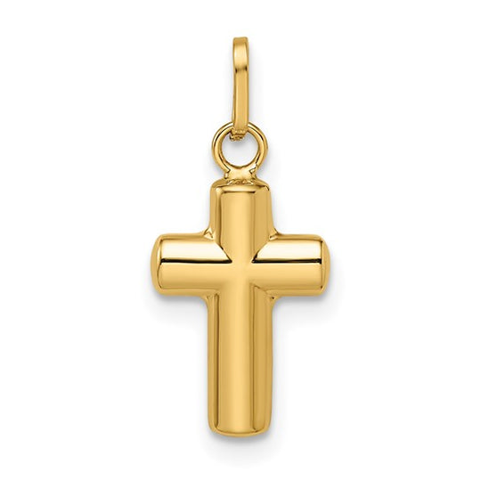 Colgante Cruz Inflada Pulida de 14k en Oro Amarillo