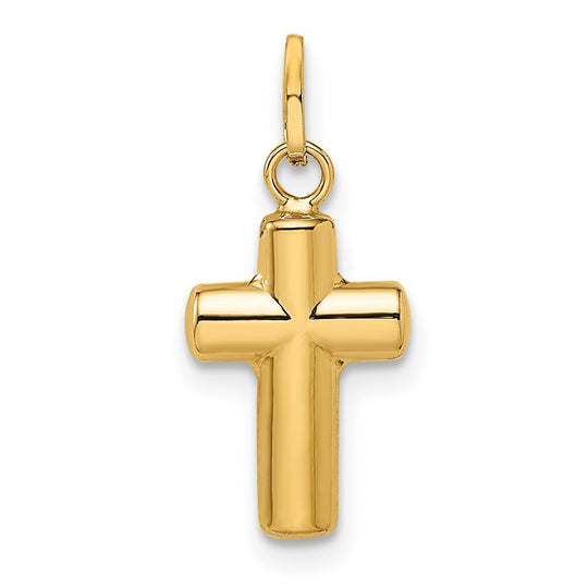 Colgante Cruz Inflada Pulida de 14k en Oro Amarillo