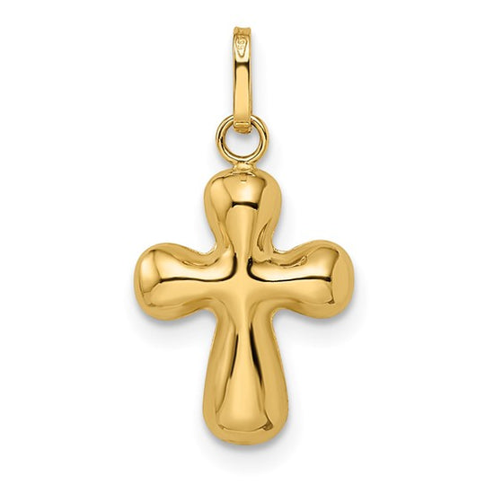 Colgante Cruz Inflada Pulida de 14k en Oro Amarillo