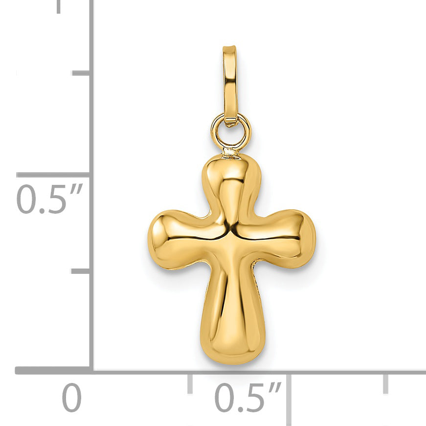 Colgante Cruz Inflada Pulida de 14k en Oro Amarillo