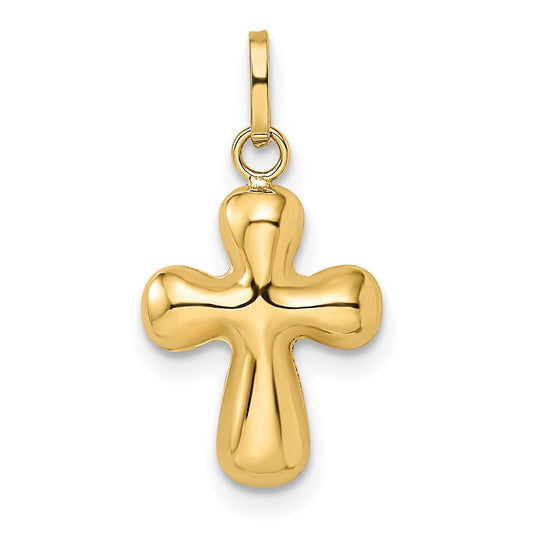 Colgante Cruz Inflada Pulida de 14k en Oro Amarillo