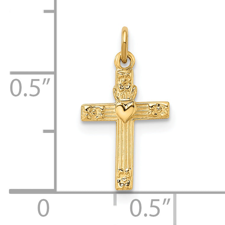 Colgante de cruz de corazón sólido pulido de 14 k