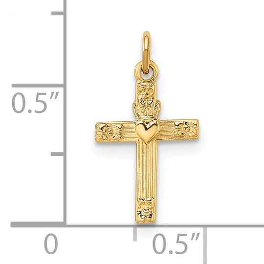 Colgante de cruz de corazón sólido pulido de 14 k