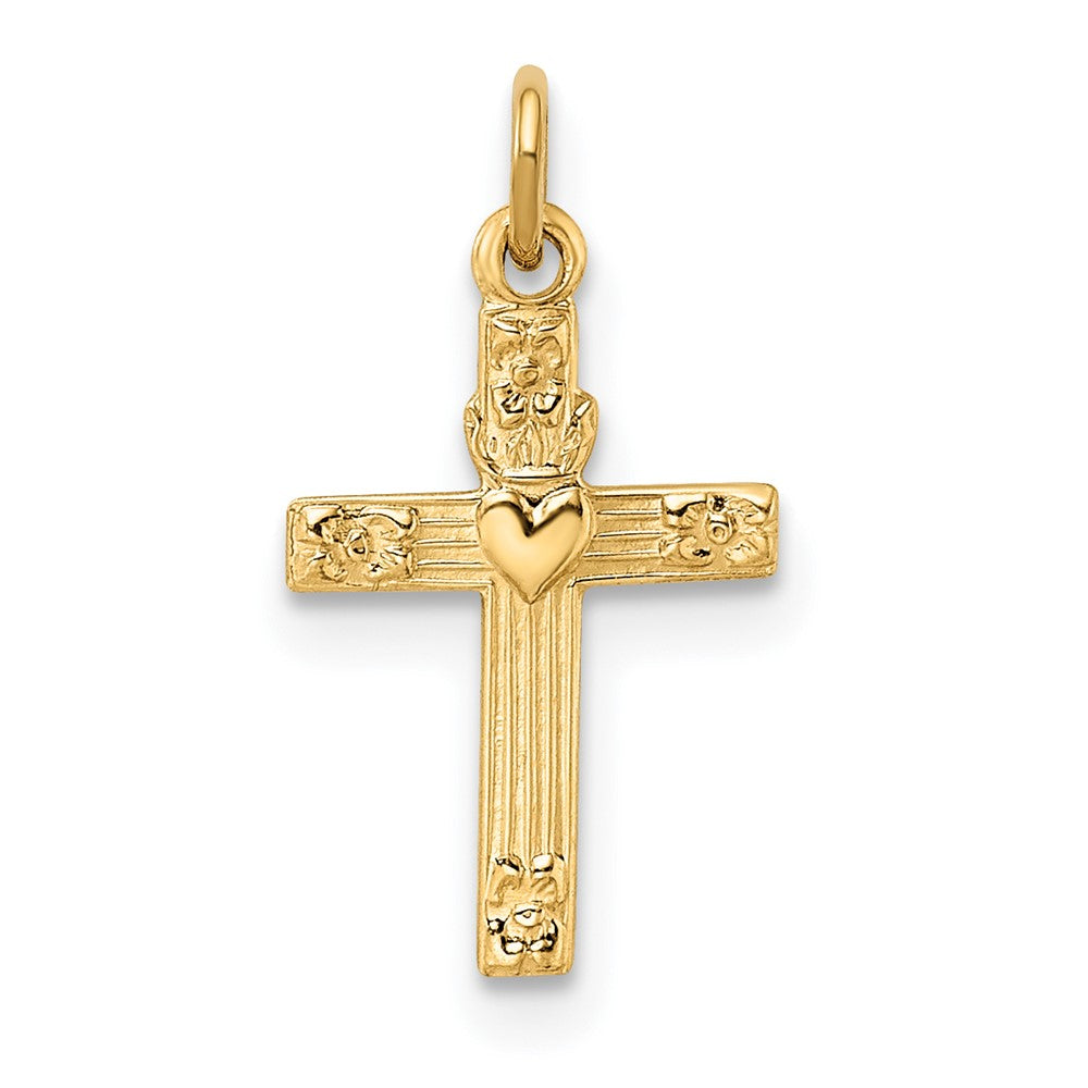 Colgante de cruz de corazón sólido pulido de 14 k