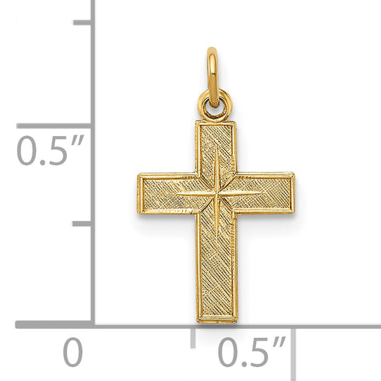 Colgante Cruz Estrella en Oro Amarillo 14K Pulido y Texturizado Sólido