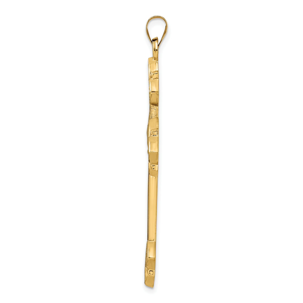 Colgante de Cruz Fleur de Lis Hueca Elegante en Oro Amarillo de 14k Pulido