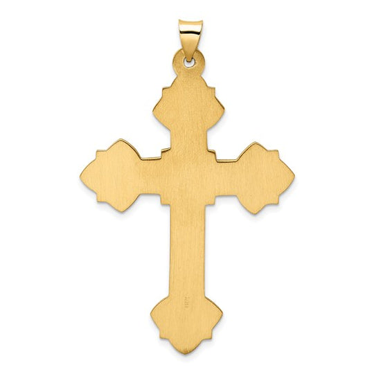 Colgante de Cruz Fleur de Lis Hueca Elegante en Oro Amarillo de 14k Pulido