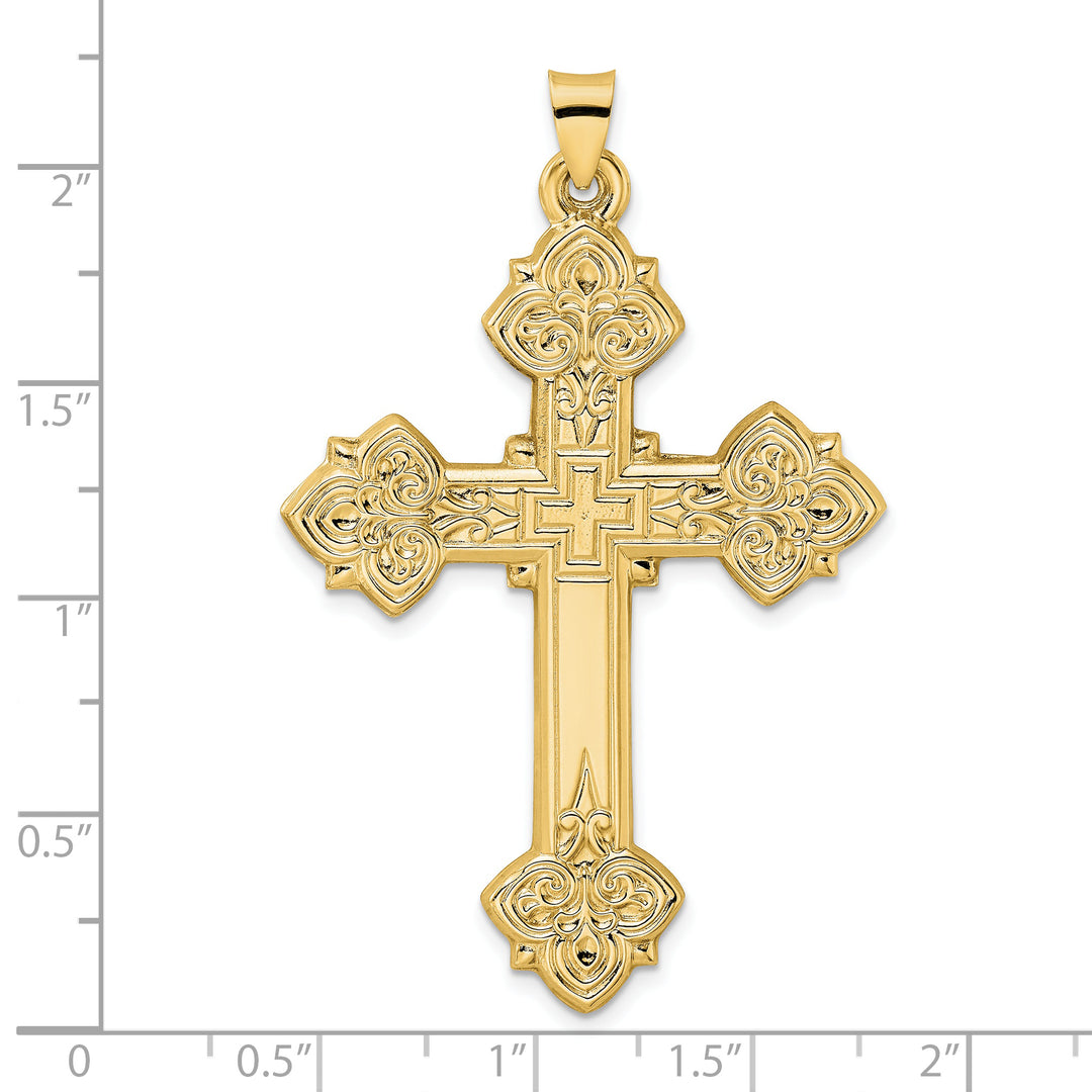 Colgante de Cruz Fleur de Lis Hueca Elegante en Oro Amarillo de 14k Pulido