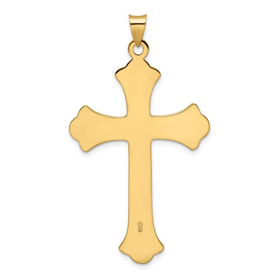 Colgante Cruz Fleur de Lis Sólida 14K Pulida y Texturizada