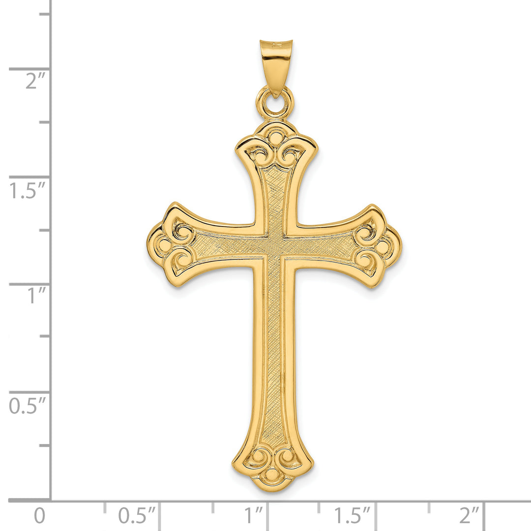 Colgante Cruz Fleur de Lis Sólida 14K Pulida y Texturizada