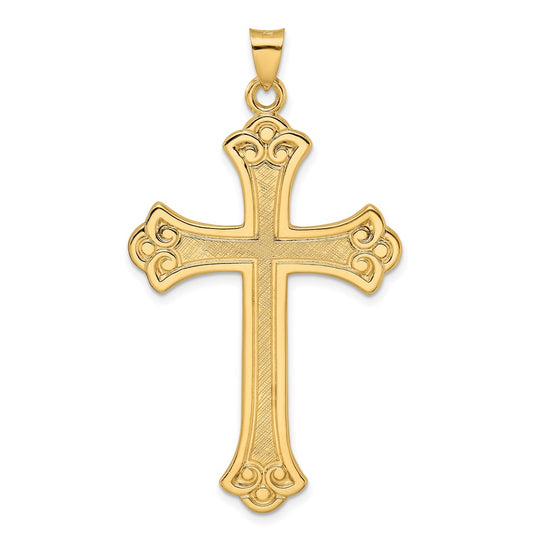 Colgante Cruz Fleur de Lis Sólida 14K Pulida y Texturizada