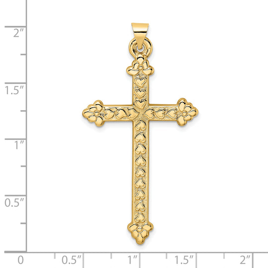 Colgante Cruz de Corazones Huecos Pulidos y Texturizados de 14k