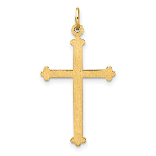 Colgante de Cruz de Forma Diamante en Oro Amarillo de 14k con Acabado Pulido y Texturizado