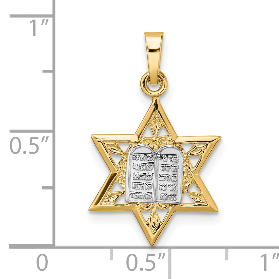 Colgante Sólido de Estrella y Torá en Oro de 14k Bicolor Pulido