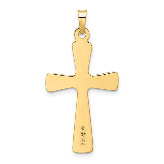 Colgante Cruz con Centro Floral en Oro Amarillo 14K Pulido y Sólido