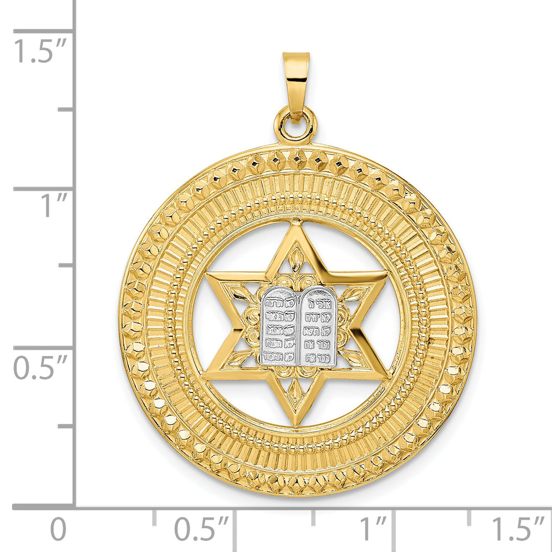 Colgante de Estrella y Torá Dentro de un Marco en Oro de 14k Bicolor Sólido