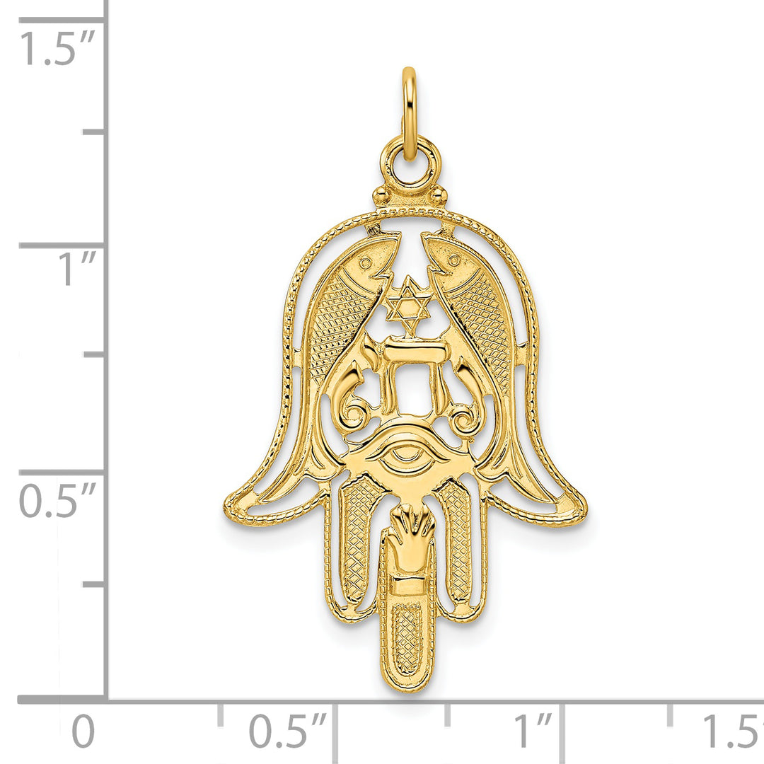 Dije Hamsa Sólido en Oro de 14k Pulido y Texturizado