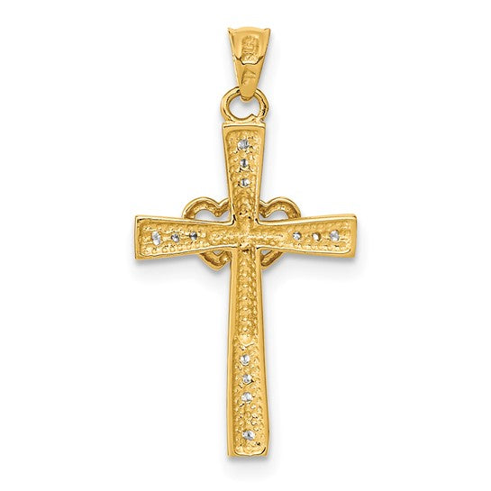 Colgante Cruz con Corazones Dobles y Zirconias 14K